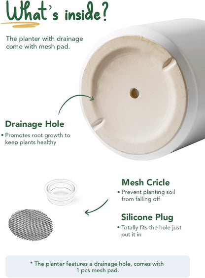 LE TAUCI 12 Inch Pot for Plants, Ceramic Large Planter for Indoor Plants, Mid-Century Modern Flower Pots with Drainage Hole and Removable Plug, White