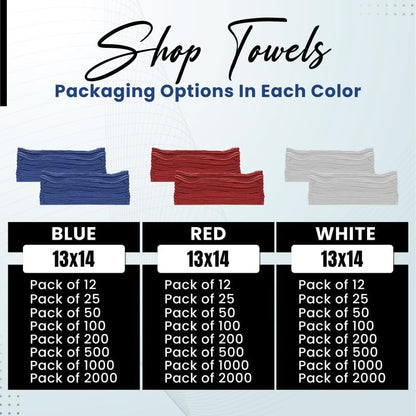 Shop Towels (White, 18 Rolls of 12 Pieces) Bulk Cleaning Towel in Bag, Mechanic Cotton Wipes for Car Maintenance, Auto Mechanics & Garage, Wipe Grease & Oil, Machine Wash & Reusable