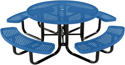Coated Outdoor Furniture Heavy-Duty Portable Outdoor Kids Table with Umbrella Hole, Punched Steel Kids Picnic Table, Commercial-Grade, Made in America (46 In, Round, Childrens, Textured Light Blue)