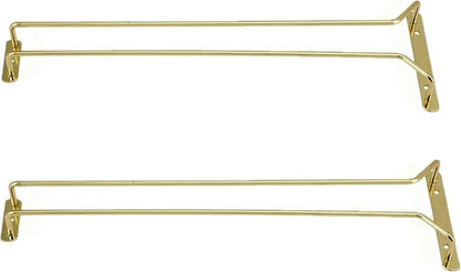 TrueCraftware- 16-Inch Wine Glass Rack Brass Finish Set of 2- Stemware Rack Wire Hanging Rack Under Cabinet Wine Glass Stemware Holder Glass Storage Hanger Organizer for Kitchen and Bar