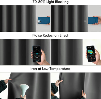 MIULEE Back Tab Grey Blackout Curtains 96 Inch Long 2 Panels Set for Living Room Bedroom, Rod Pocket/Pinch Pleated Long Thermal Insulated Room Darkening Light Blocking Floor to Ceiling Curtains/Drapes