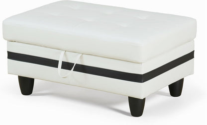 Ottoman Rectangular Storage Ottoman Bench, Faux Leather Footrest, Coffee Table, Stool Footstool with Hinged Lid for Living Room, Bedroom, Entryway, White with Black Strip, 35"x23.5"x17.5"
