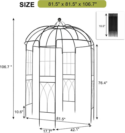 Outvita Garden Arch Arbor, Heavy Duty Metal Pergola Pavilion Trellis Birdcage Gazebo French Style 9ftx6.8ft Plants Support Use for Outdoor Climbing Plants Patio Decoration Wedding Arches Ceremony