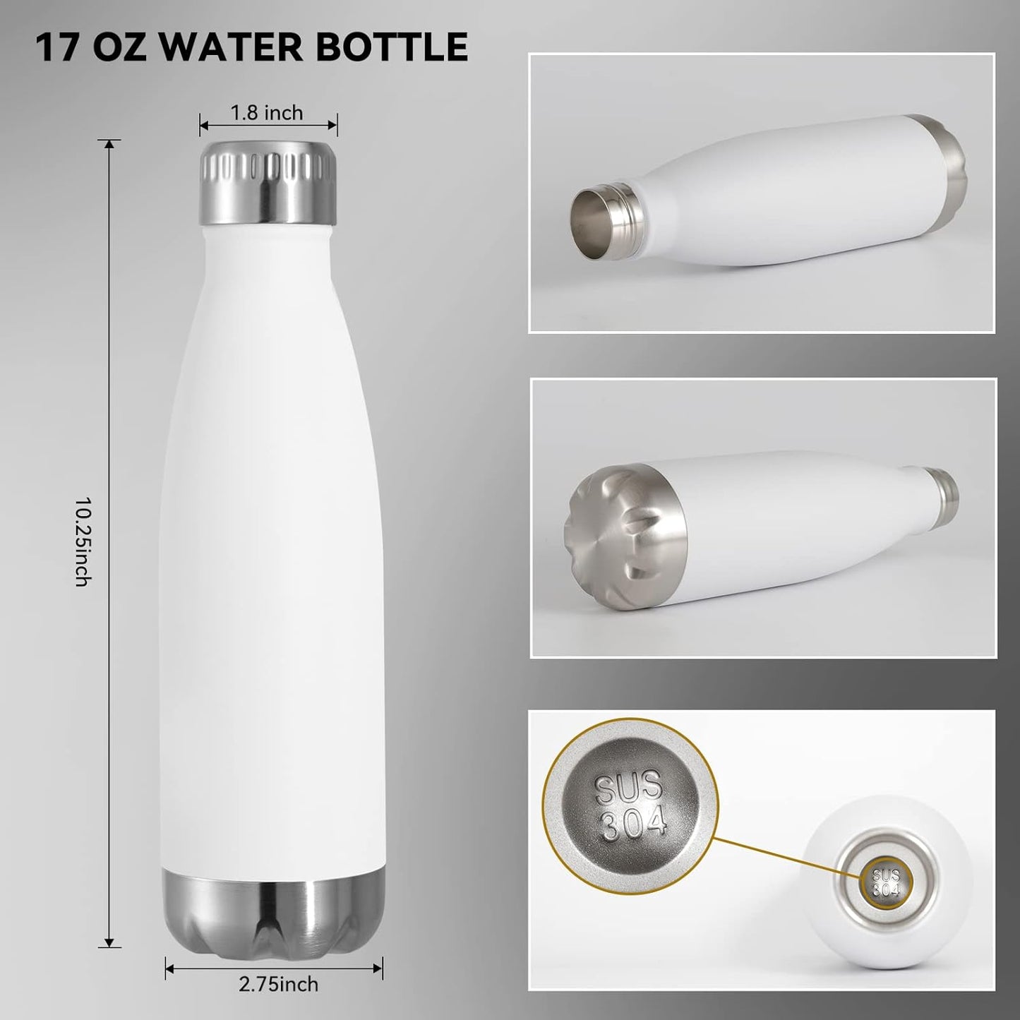 VEGOND 17oz Stainless Steel Water Bottles Bulk, Reusable Metal Sports Bottle Keeps Drink Hot and Cold, BPA Free Double Wall Vacuum Insulated Cola Shape Bottles for Camping, Gym, 4 Pack