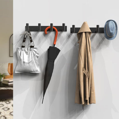 VAEHOLD Hat and Coat Wall Mount Rack - 4 Hooks for Robes, Bags, Keys, and Towels - Bathroom Towel Hanger Organizer -Black