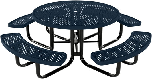 Coated Outdoor Furniture Heavy-Duty Portable Outdoor Kids Table with Umbrella Hole, Punched Steel Kids Picnic Table, Commercial-Grade, Made in America (46 In, Round, Childrens, Dark Blue)