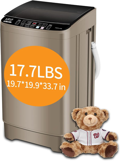 Full-Automatic Washing Machine 17.7 lbs Small Compact Portable 10 Wash Program & 8 Water Level Compact Washer with LED Display Ideal for Apartments, RV, Camping, Gold (KB03-GOLD6)