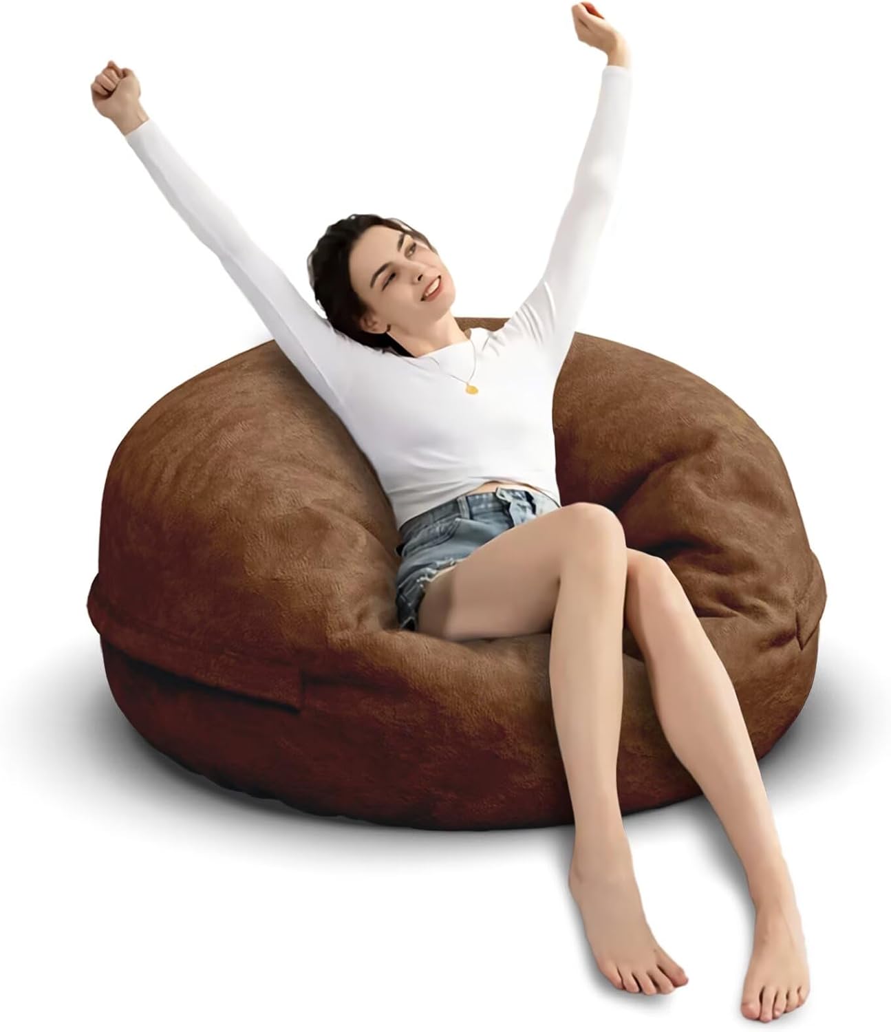 Bean Bag Chair for Adults 3FT,Soft Removable Cover for Teens/Girls Bedroom,Fluffy Giant Round Floor Beanbag Lounger Chairs (No Filler,Deep Coffee)