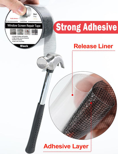 Wohohoho Window Screen Repair Tape, 2 in X 40 FT (480IN) Black Screen Patch Repair Kit, 3-Layer Strong Adhesive Invisible Screen Tape Mesh Repair for Windows, Doors Garage Mosquito Net Magnetic Screen