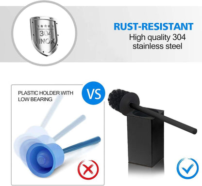 Toilet Brush Holder Stainless Steel 304 Standing Black Square Toilet Brush Holder for Bathroom Storage and Organization (Black)