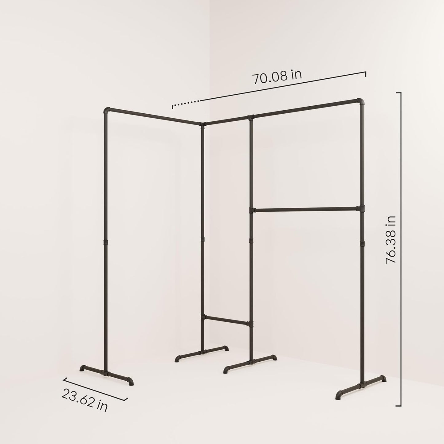 pamo Industrial Pipe Clothing Rack with Shelf - 220 lbs Capacity - Free Standing Clothes Rack and Walk In Closet for Wardrobe