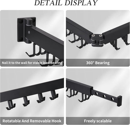 Wall Mounted Clothes Drying Rack,Drying Rack Clothing Wall Mount with Foldable Features(Tri-Fold),Space Saver,Wall Mounted Drying Rack for Laundry Balcony Bathroom (Black)