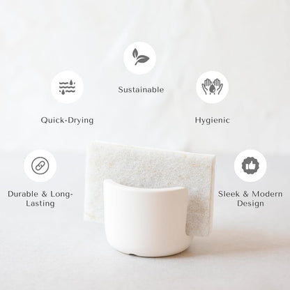 Selegna Diatomaceous Earth Sponge Holder - Drying Rack, Absorbent Stone Kitchen Sink Organizer, Beige (Small)