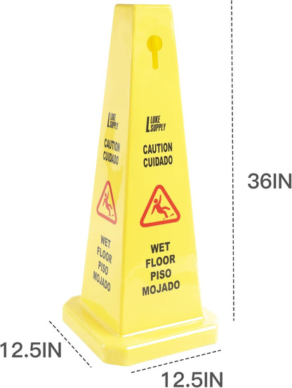 MATTHEW CLEANING 6 Packs 36” Caution Wet Floor Safety Cones for Indoors and Outdoors,Bright Yellow Caution Wet Floor Sign,4-Sided Bilingual Signs,Avoid Fall & Slip Accident