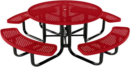 Coated Outdoor Furniture Heavy-Duty Portable Outdoor Kids Table with Umbrella Hole, Punched Steel Kids Picnic Table, Commercial-Grade, Made in America (46 In, Round, Childrens, Textured Red)