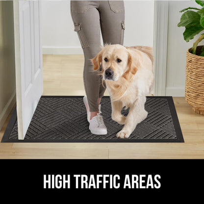 GORILLA GRIP 100% Waterproof All-Season WeatherMax Doormat 35x23, US Designed Natural Rubber, Stain and Fade Resistant, Low Profile Indoor Outdoor Door Mats, Easy Clean Patio Mat, Gray Diamond