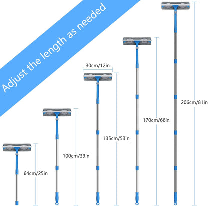 6.7 Feet Window Squeegee, 2-in-1 Window Cleaner Tool with Extension Poles, Squeegee for Window Cleaning Kit, Window Washing Equipment for Car Windshield Glass Door Indoor Outdoor High Windows