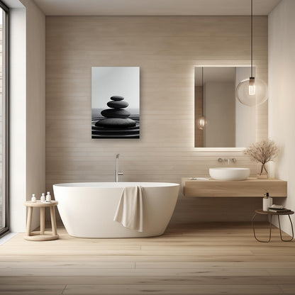 DOARTDO Zen Stone Canvas Wall Art Black and White Spa Stones Picture Print Modern Meditation Spirit Bathroom Decor Frame (20.00" x 30.00", Zen Stone - 1)