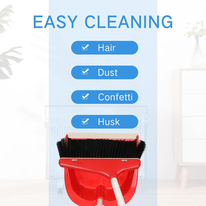 WILLBOND Set of 8 Broom and Dustpan Set Long Handle Broom with Upright Standing Dustpan Broom with Dustpan Combo Set Dust Pan with Long Handle for Lobby Kitchen Office Floor Outdoor Cleaning (Red)