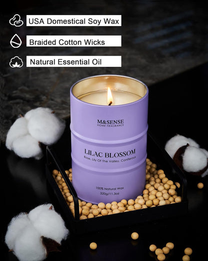 M&SENSE Lilac Blossom Soy Candles for Home Scented, 11.3oz 70 Hour Long Burning Aromatherapy Candle for Stress Relief Meditation Yoga Relaxing SPA, Housewarming Gifts for Women
