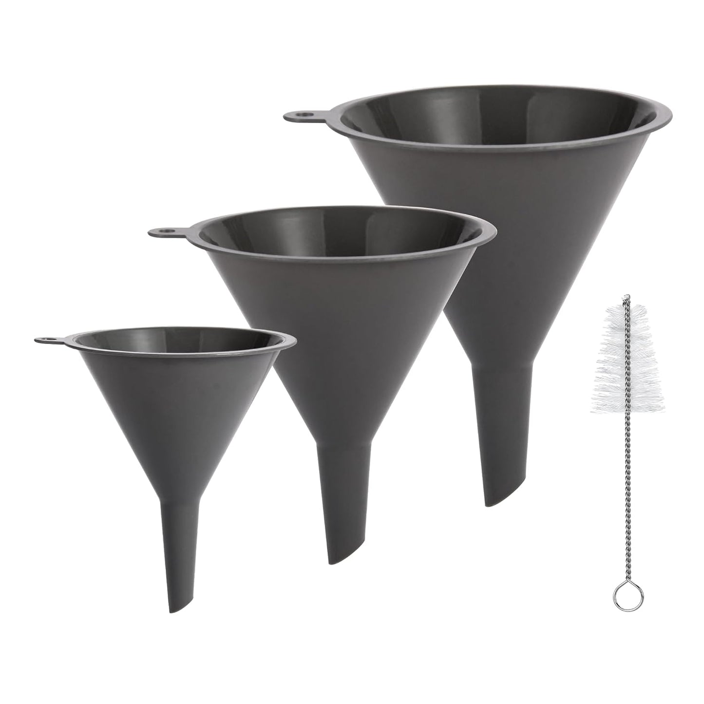 Plastic Kitchen Funnel Set of 3 with Clean Brush, Round Food Funnels for Kitchen Use, Multifunctional Funnels for Filling Canning&Bottles, Suitable for Cooking, Lab and Automotive Use