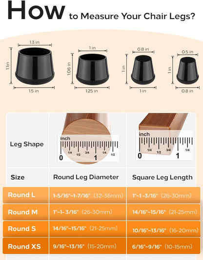 24-Pack Silicone Chair Leg Floor Protectors for Hardwood Floors -Felt Furniture Pads, Rubber Chair Leg Covers/Caps - Noise Reducing & Scratch-Proof - Round Small (Fits 14/16"-15/16" / 21-25mm), Black