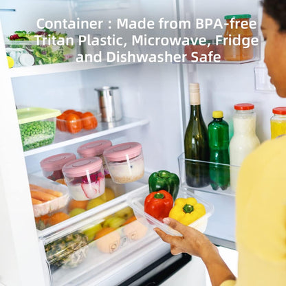 Ankou 400ml Meal Prep Container Set of 4 Pink Tritan Plastic Food Storage Containers with Lids, Airtight Leakproof Pop Top Lid Bowl for Breakfast Leftovers