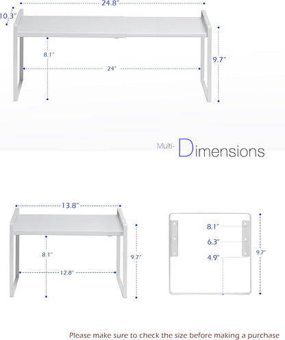 Nxconsu Cabinet Shelf Expandable Height Adjustable Shelf Organizer Riser for Kitchen Cabinet Pantry Cupboard Under Sink Countertop Organization Storage Space Saver Stackable Heavy Duty Metal White XL