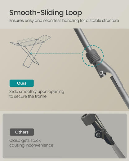 SONGMICS Clothes Drying Rack, Metal Laundry Drying Rack, Foldable, Space-Saving, Free-Standing Airer, with 4 Gullwings, Indoor Outdoor Use, Bed Linen Clothing, Gray ULLR541G01