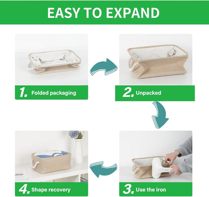 Bidtakay Small Storage Baskets for Shelves 3 Pack Fabric Storage Bins for Organizing Linen Collapsible Organizer for Closet-Flaxen