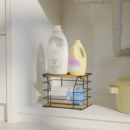 Trash Bag Holder/Dispenser with Lid, Stackable Storage Laundry Kitchen Organizers for Countertop Organization, Wall Mount Trash Bag Holder under Sink, No Drill