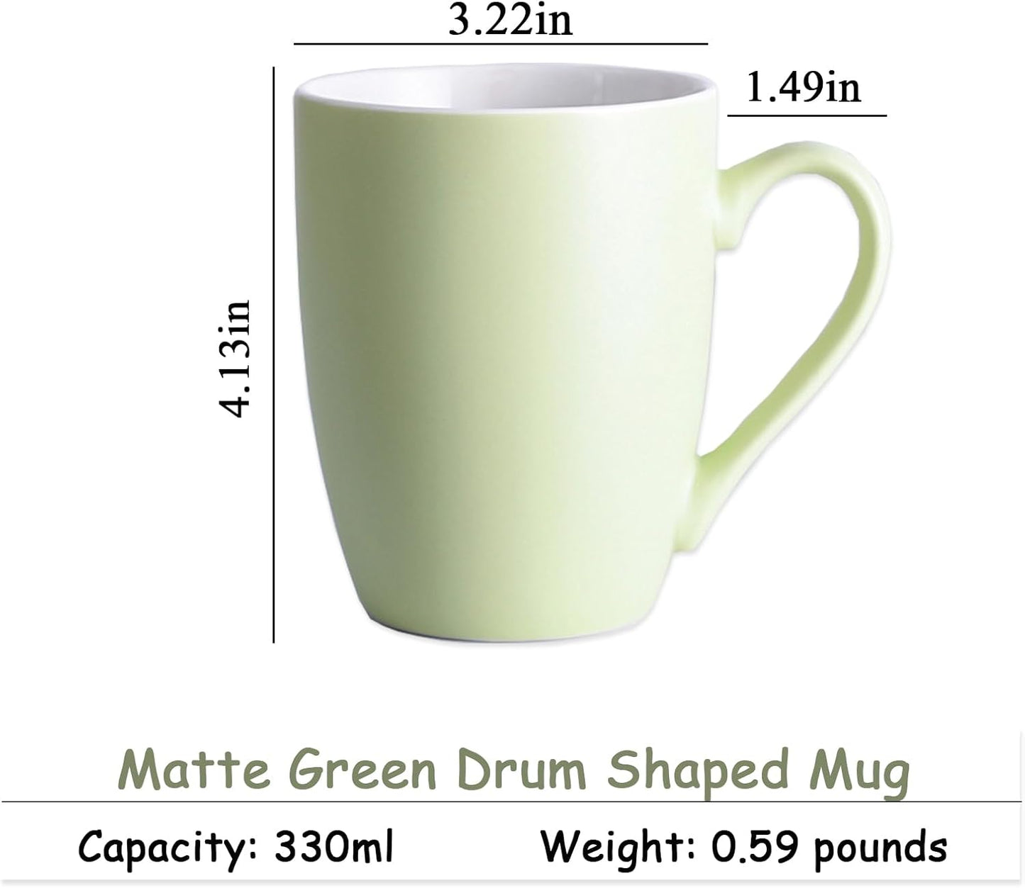 Coffee Mugs Set of 6, 12oz Ceramic Coffee Mugs with Handle, Matte Porcelain Green Coffee Mug for Latte, Tea, Cocoa, Cappuccino, Cups for Women Men for Home Restaurant Mug (Green)