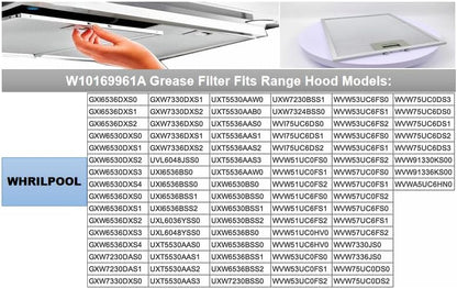 Upgraded version W10169961A (12" x 10.5"), compatible with Whirlpool range hood filters - aluminum mesh screen, suitable for kitchen ceiling exhaust fans, blocks grease, filters oven air (1piece)