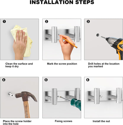 VAEHOLD Silvery Hat and Coat Wall Mount Rack - 5 Hooks for Robes, Bags, Keys, and Towels - Bathroom Towel Hanger Organizer (1 Pack)