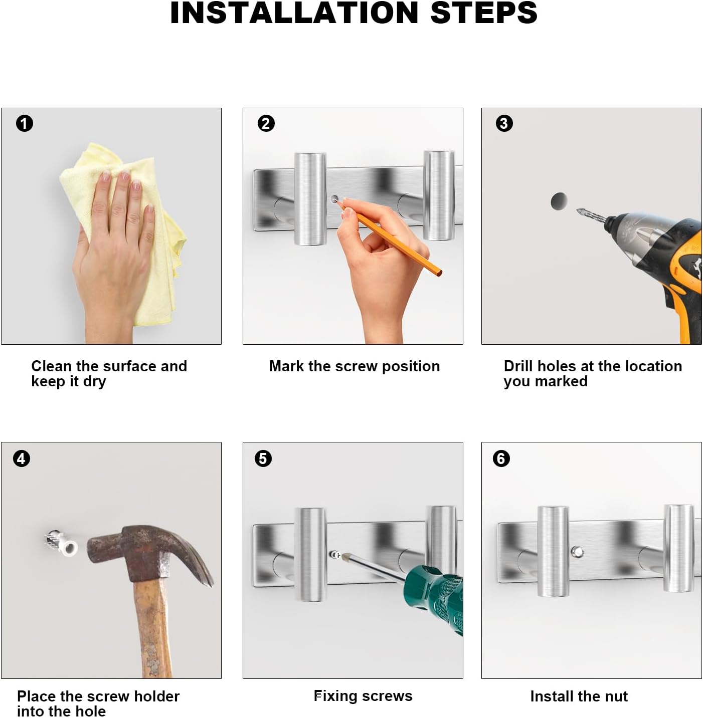 VAEHOLD Silvery Hat and Coat Wall Mount Rack - 3 Hooks for Robes, Bags, Keys, and Towels - Bathroom Towel Hanger Organizer (1 Pack)