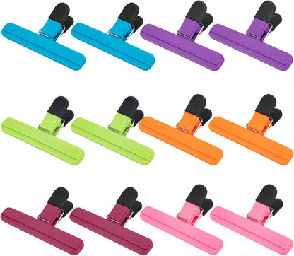 Chip Clips, 12 Pack Large Food Clips, Snack Bag Clip, Plastic Heavy Duty Seal Grips for Food Storage, Home, Office and More(6 x 3.5 Inch)