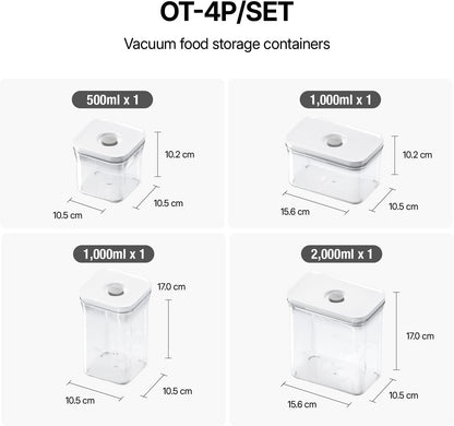VAKUEN Premium Airtight Food Storage Containers 4-piece/Set, BPA Free, 100% Leak Proof, Keep food fresh up to 5 times longer than non-vacuum storage