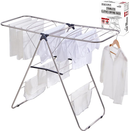 TRES BELLE 25NEW Stainless Steel Clothes Drying Rack(L)–Foldable,Lightweight,Anti-Slip Elastic Rods,Made in Korea,Indoor & Outdoor Use,Rust-Resistant,Towels Drying,Underwear,Baby Clothes–L Sizes
