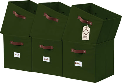 DECOMOMO Storage Cubes, 13x13x13 Storage Cube Bins with Labels, Fabric Organizer Bins (13" / 6pcs, Olive Green)