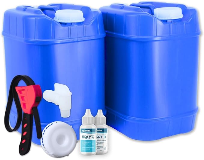 5-Gallon Stackable Water Storage Containers, Water Treatment,5 Gallons Each w/Lids + Spigot, Easy Fill, Survial Supply Emergency Water Storage for Disaster Preparedness, 10 Gallon (2 Tanks)