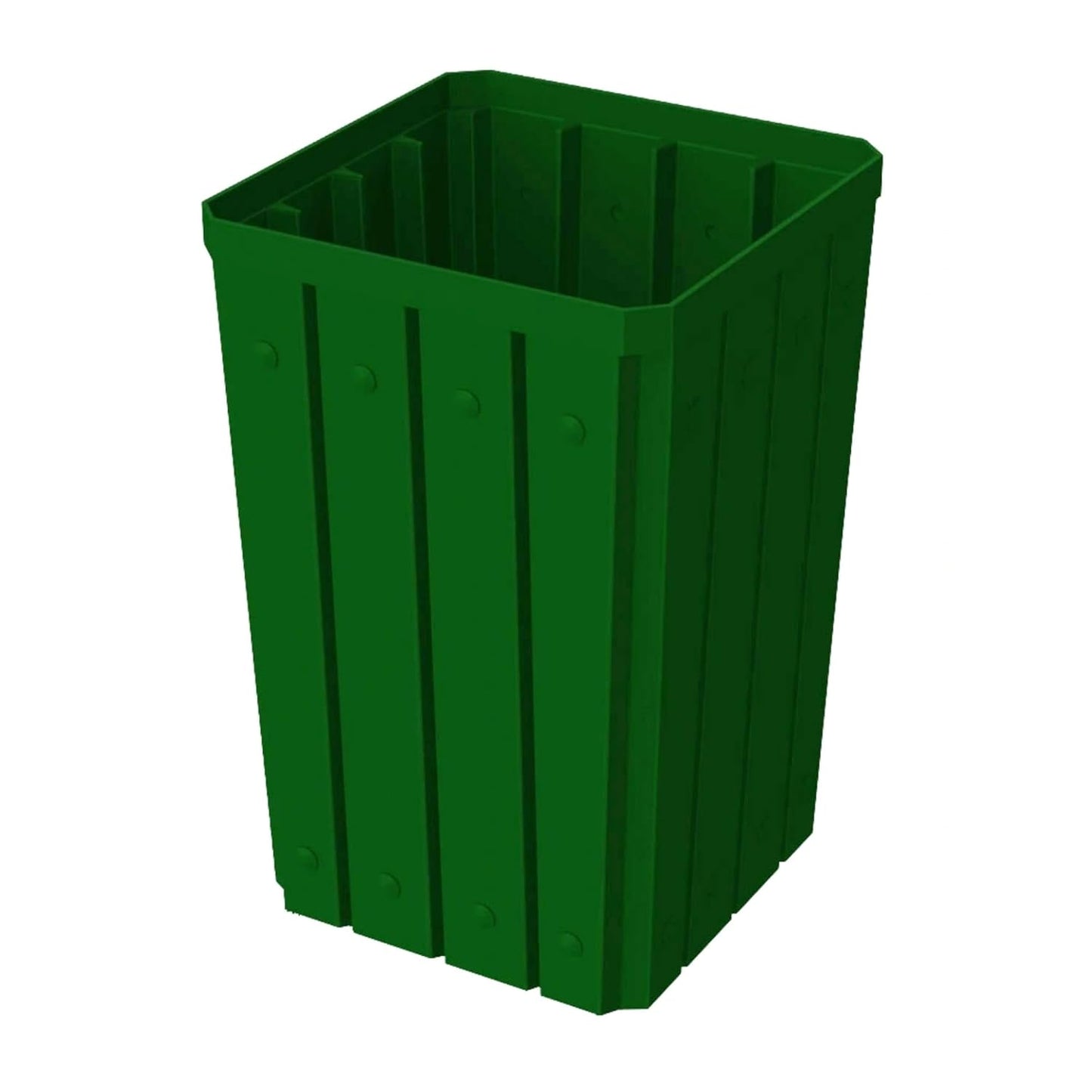 32 Gallon Square Slatted 100% Recycled Plastic Heavy-Duty Commercial Outdoor or Indoor Trash Can with Push Top Lid | Great for Schools and Businesses - Green