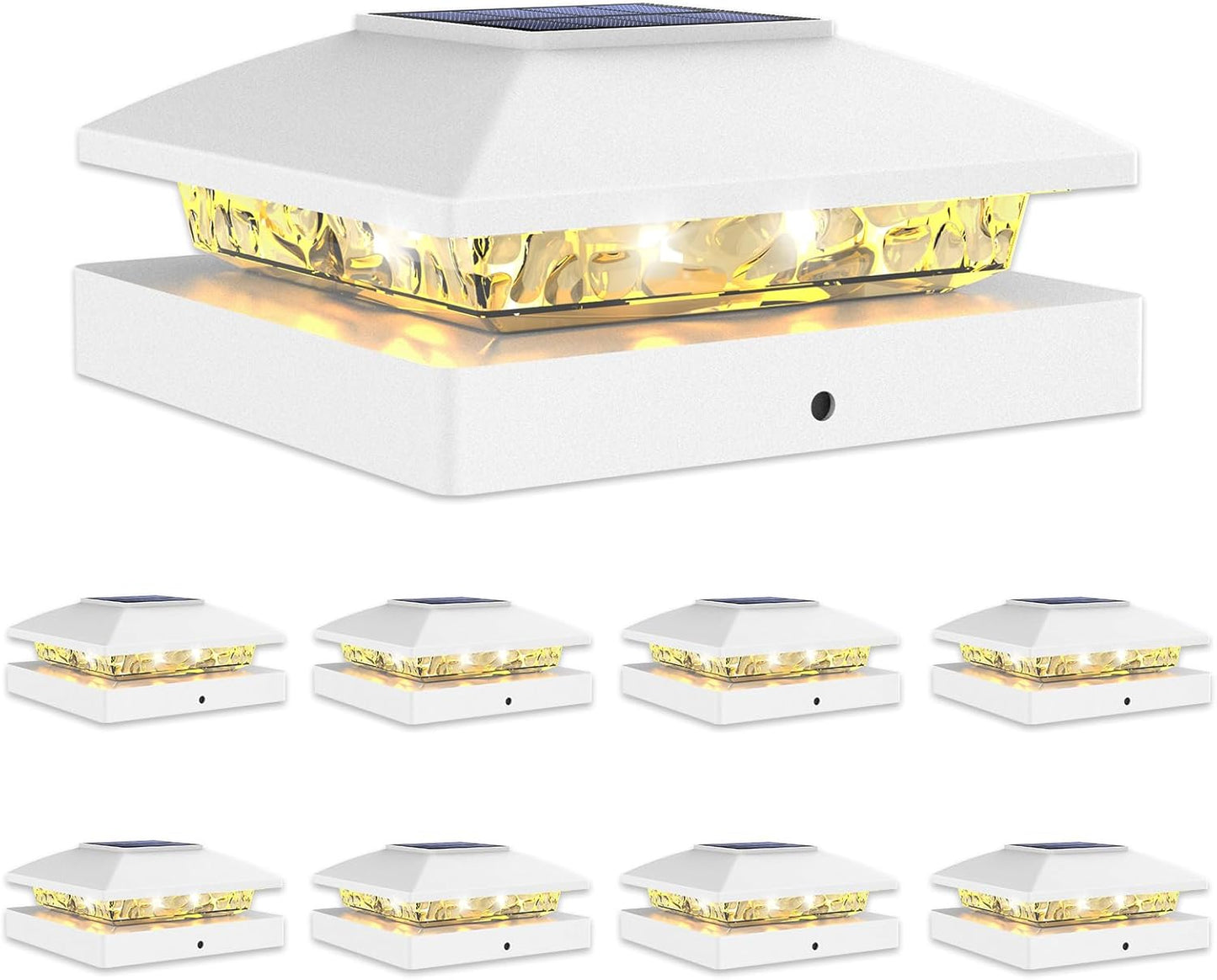 VOLISUN 4x4 Solar Post Cap Light 8pack,Solar Fence - Post Lights Outdoor Waterproof for Wooden/Vinyl Deck Post, White Light Solar Powered with Warm White