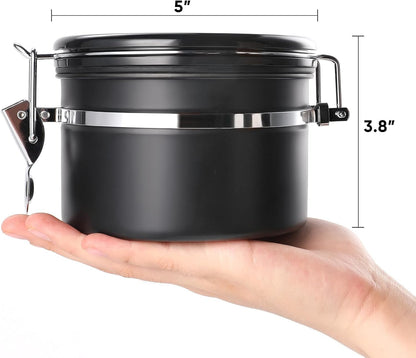 malmo Coffee Canister, Airtight Coffee Container with Date Tracker Lid, Stainless Steel Canister for Kitchen Food Storage (Black, 9oz)