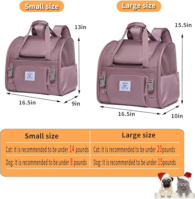 Pet Backpack Carrier for Small Dogs Medium Cats, Puppies,Breathable and Collapsible Design, Portable Travel Bag for Bearded Dragon,Rabbit Cage (Purple, Large)