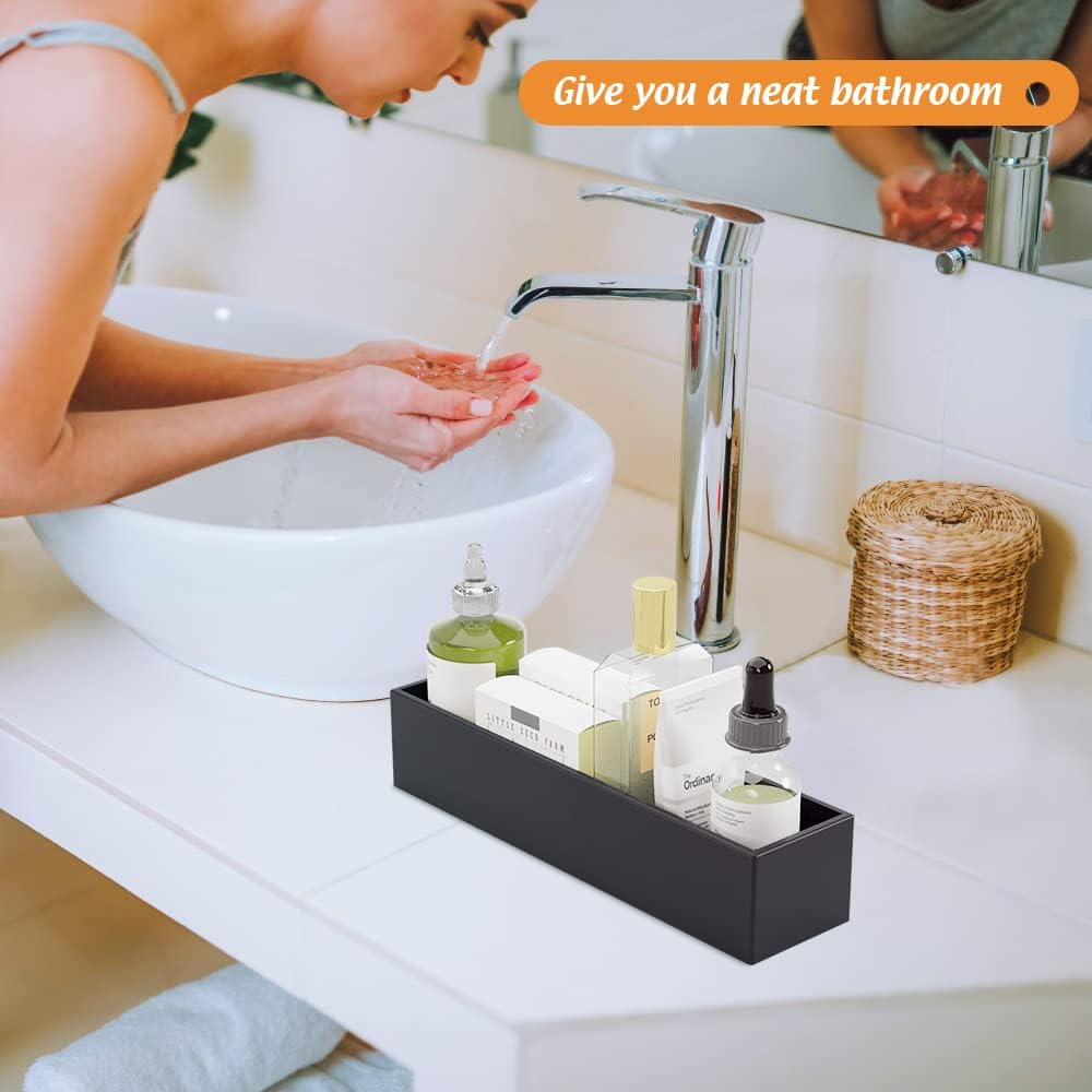 Black Bamboo Drawer Organizer - Silverware&Utensil Holder Organizer for Kitchen Drawers, Multi-Use Drawer Dividers Boxes for Bathroom Counter，Cabinet, Garage, Office Desk, Makeup, Jewelry (12"3"2.5")