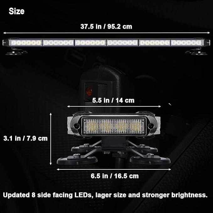 WOWTOU Roof Top Flashing Strong Magnetic 80 LED Red White Emergency Strobe Light Bar for Firefighter First Responder Vehicles Fire Trucks, Double Side Safety Warning Beacon Lights