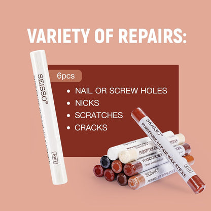 SEISSO Furniture Repair Crayon, 6 Pcs - Wood Filler Sticks, Scratch Repair Wax, Furniture Marking Repair - Scratch, Cracks, Hole, Table, Wood Floor, Guitar, Covering, Instrument Fill Sticks-White