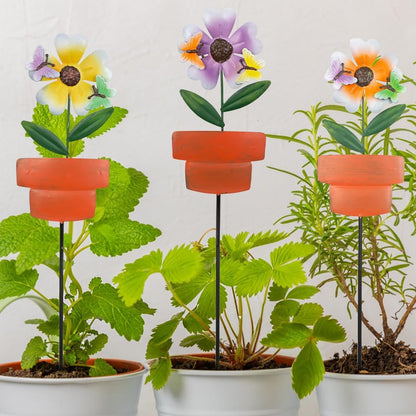 Metal Garden Stakes Decor,3 Pack Flowers Pot Decorative Garden Stakes, Waterproof Spring Outdoor Decor,Metal Flowers Garden Decor for Outside,Lawn,Yard,Pathway