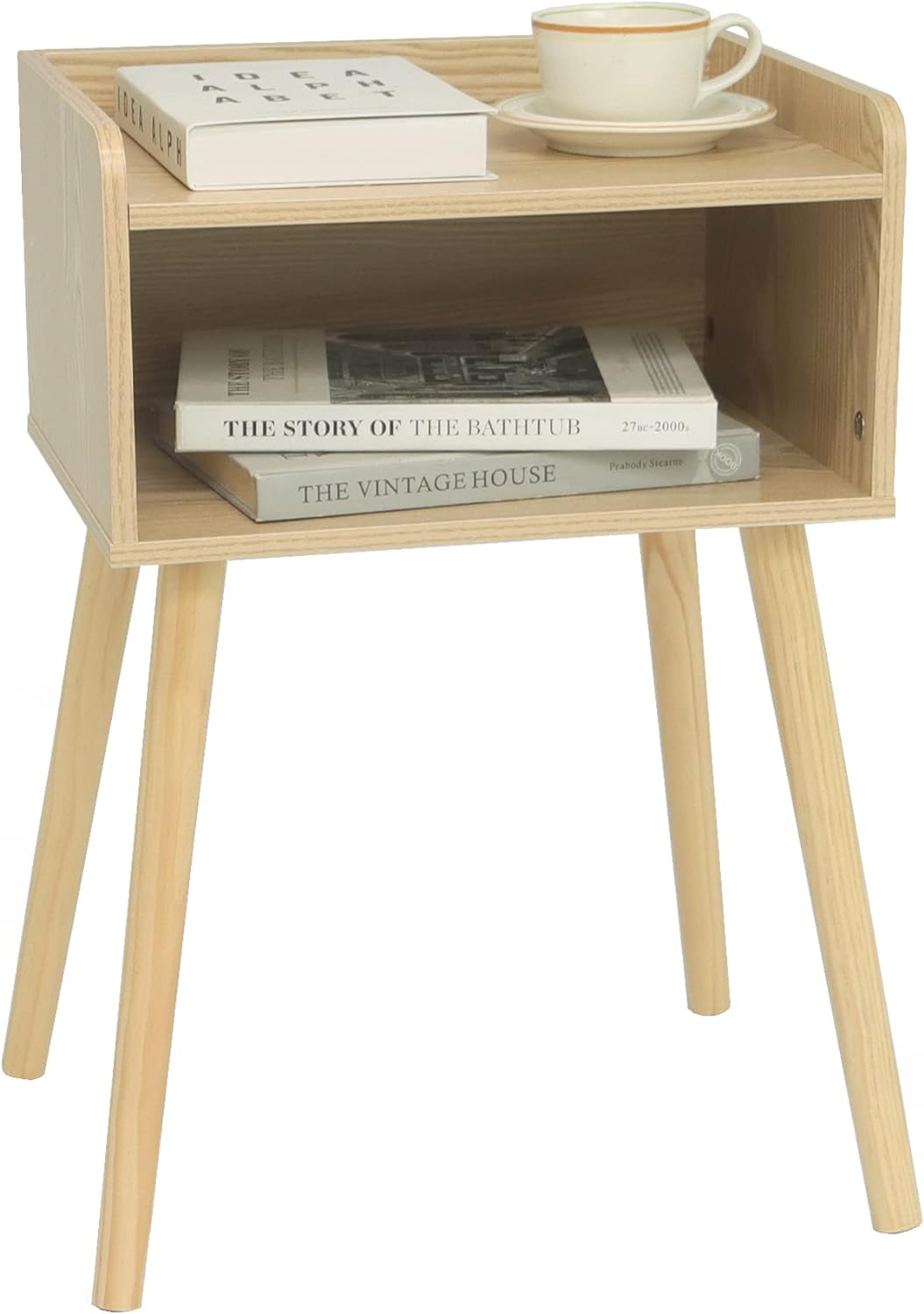 MaxSmeo Nightstand, Mid Century Modern Side Table Bedroom with Storage, Small End Bedside Table with Solid Wood Legs for Living Room, Office Small Spaces (Natural)
