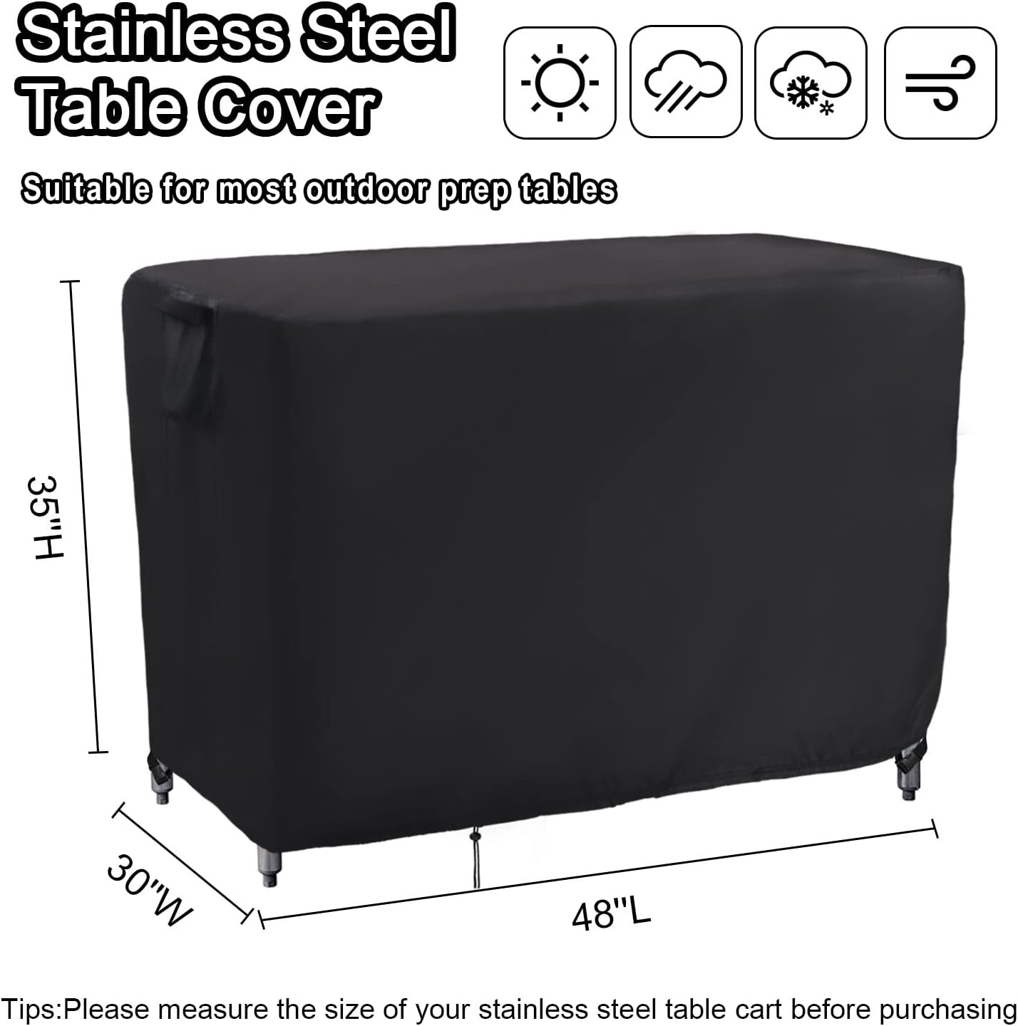 Kingling Outdoor Prep Table Cover 48 Inch, Waterproof Stainless Steel Table Cover Metal Outdoor Table Covers Weather Protection for Patio Kitchen Prep/Work Tables - 48''L x 30''W x 35''H